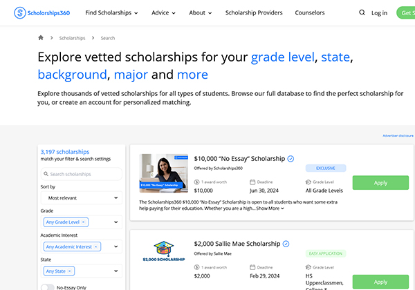 Scholarships360 Webpage